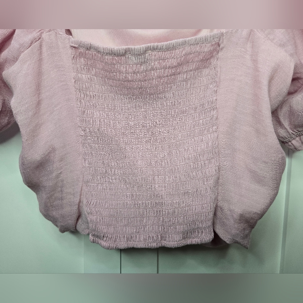 Love Tree Pink Ruched Puff Sleeve Blouse – Size L - Picture 5 of 10